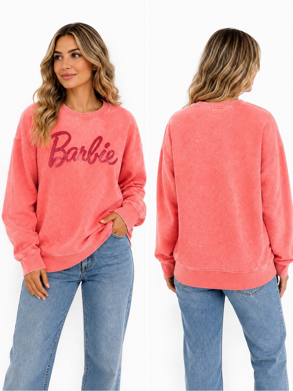 Barbie Pink Acid Wash Sweatshirt Crewneck Size Medium NWT